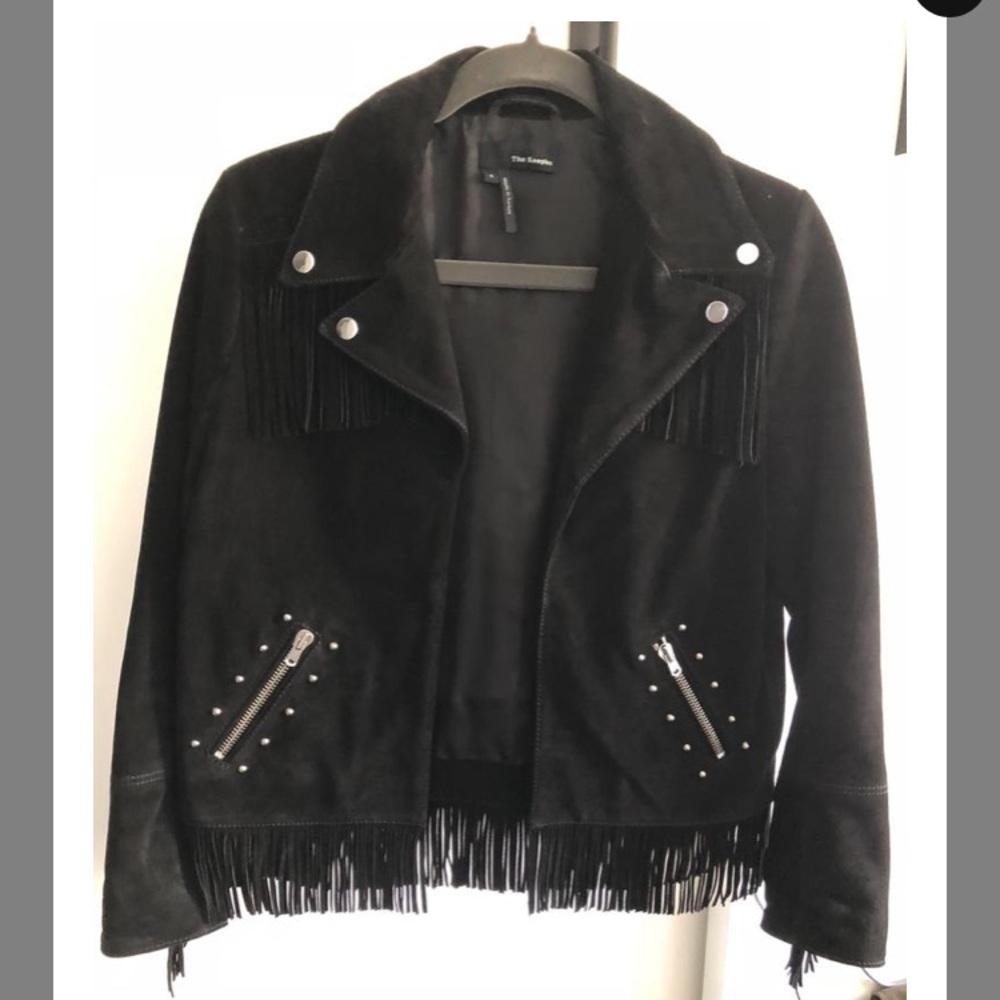 The Kooples Black Suede Fringe Jacket